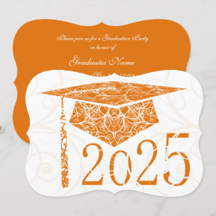 Invitation Casquette Floral Orange et Blanc 2025 Graduation P