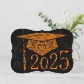 Invitation Casquette Floral orange et noir 2025 Graduation Pa (Debout devant)