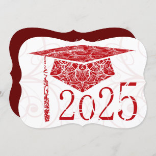 Invitation Casquette floral rouge et blanc 2025 Graduation Pa