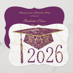Invitation Casquette florale violette et or pour la fête de r