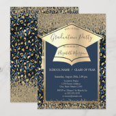 Invitation Casquette Gold Grad, Diamonds Blue Leopard Graduat (Devant / Derrière)