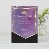 Invitation Casquette Gold Grad Frame Aquarelle Violet Graduat (Debout devant)
