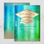 Invitation Casquette Gold Grad, Gold Diamonds Green Graduatio (Devant / Derrière)