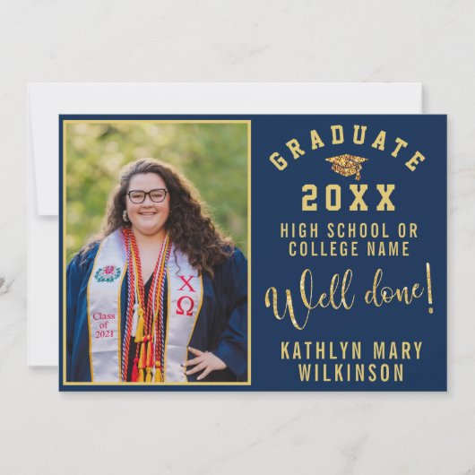 Invitation Casquette Gold Grad Gras Script 4 Diplôme photo (Devant)