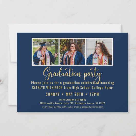 Invitation Casquette Gold Grad Gras Script 4 Diplôme photo (Dos)
