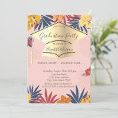 Invitation Casquette Gold Grad, Palm Feuille Fleurs Graduatio (Debout devant)