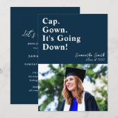 Invitation Casquette Gown ça va tomber Bleu Moderne Graduatio (Devant / Derrière)