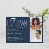 Invitation Casquette, Gown, il descend ! Double Graduation Pa (Debout devant)