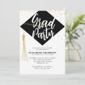 Invitation Casquette GRAD moderne Black Gold Photo Party (Debout devant)