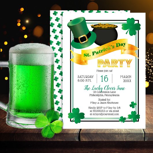 Invitation Casquette Leprechaun |Pot of Gold St Patrick's Day