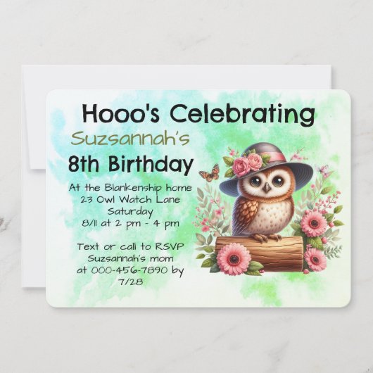 Invitation Casquette mignon portant Chouette assis sur une bi (Devant)