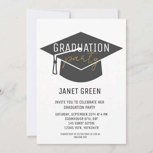 Invitation Casquette moderne Black Gold Grad Tassel Graduatio (Devant)
