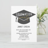 Invitation Casquette moderne Black Gold Grad Tassel Graduatio (Debout devant)