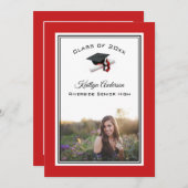 Invitation Casquette noir et rouge & Tassel | Diplôme photo (Devant / Derrière)