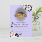 Invitation Casquette noir, Fleurs Clair Purple Graduation (Debout devant)