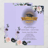 Invitation Casquette noir, Fleurs Clair Purple Graduation (Devant / Derrière)