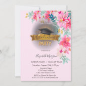 Invitation Casquette noir, Fleurs de printemps Graduation (Devant)