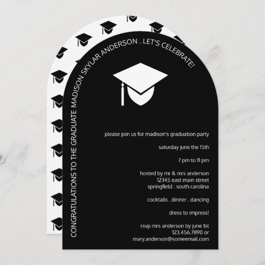 Invitation Casquette noir simple Arché N Tassel Graduation Pa (Devant / Derrière)
