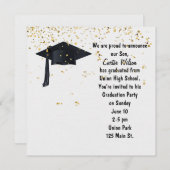 Invitation Casquette noire avec Confetti Or (Devant / Derrière)