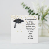 Invitation Casquette noire avec Confetti Or (Debout devant)