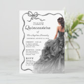 Invitation Casquette noire Quinceañera Casquette à ruban phot (Debout devant)