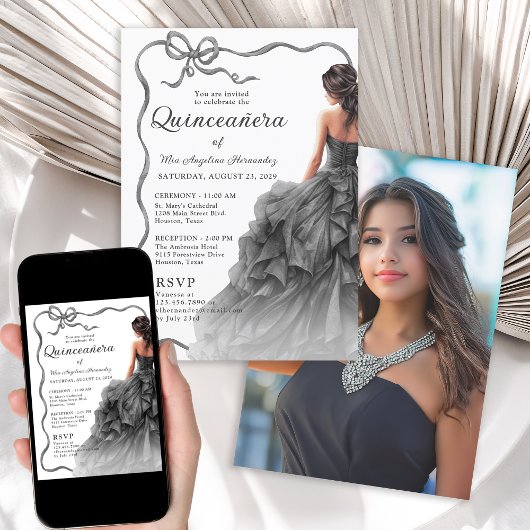 Invitation Casquette noire Quinceañera Casquette à ruban phot