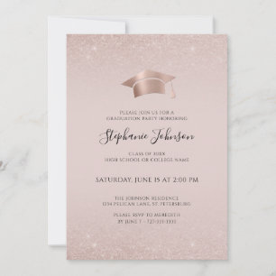Invitation Casquette or rose et Tassel Blush Pink Grad Party