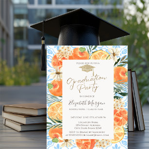 Invitation Casquette, Orange Méditerranée Bleu Graduation