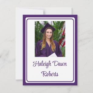 Invitation Casquette photo & Diplôme Purple Graduation
