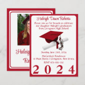 Invitation Casquette photo & Diplôme Red Graduation (Devant / Derrière)