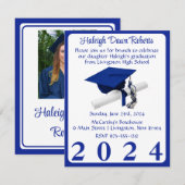 Invitation Casquette photo et diplôme Royal Blue Graduation (Devant / Derrière)