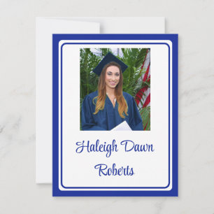 Invitation Casquette photo et diplôme Royal Blue Graduation