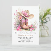 Invitation Casquette rustique et bottes Baby shower de fille (Debout devant)