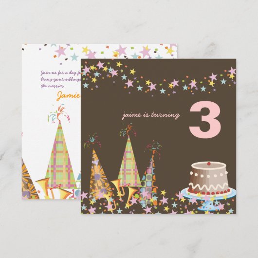 Invitation casquettes de fête, fête d'anniversaire des enfant (Devant / Derrière)