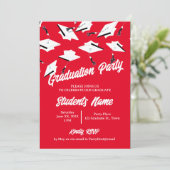 Invitation Casquettes de graduation Rouge et blanc Photo Grad (Debout devant)