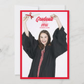 Invitation Casquettes de graduation Rouge et blanc Photo Grad (Dos)