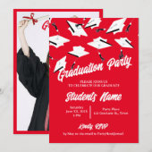Invitation Casquettes de graduation Rouge et blanc Photo Grad (Devant / Derrière)