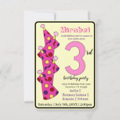 Invitation Casquettes de la fête rose 3e anniversaire Enfants (Devant)