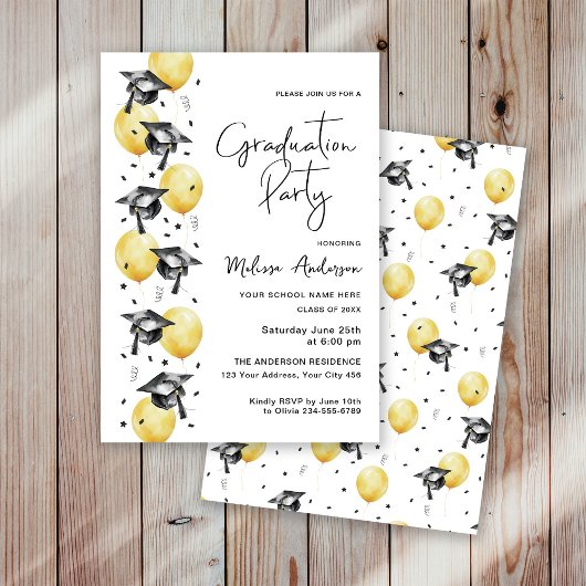 Invitation Casquettes du Graduation Party avec ballons