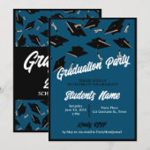 Invitation Casquettes noirs de la fête de graduation dans le  (Devant / Derrière)