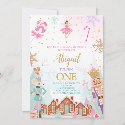 Invitation Casse-noisette Anniversaire Fille Terre des douceu (Devant)