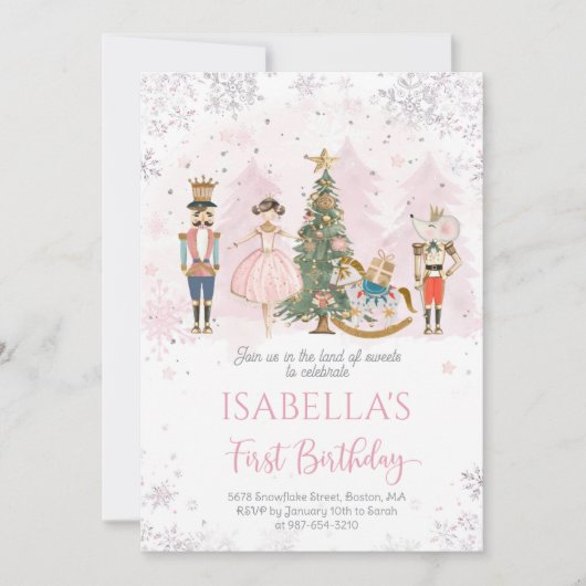 Invitation Casse-noisette Anniversaire Sugar Plum rose (Devant)