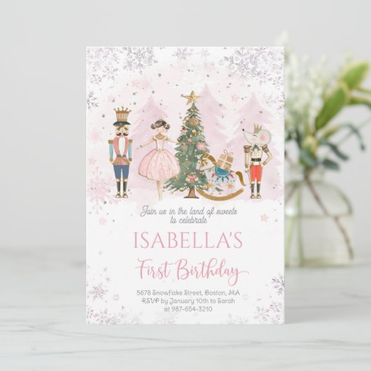 Invitation Casse-noisette Anniversaire Sugar Plum rose (Debout devant)
