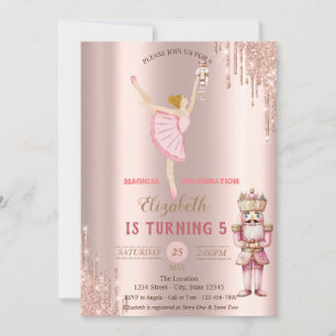 Invitation Casse-Noisette Ballerine Élégant Gouttes Rose Doré