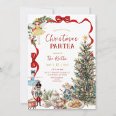 Invitation Casse-Noisette Classique Rouge Bow Coquette Noël (Devant)