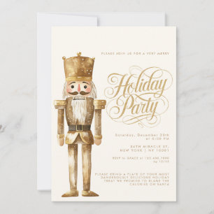 Invitation Casse-Noisette Élégant en Or pour la Fête de Noël