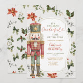 Invitation Casse-Noisette Festif Noël Élégant Verdure (Devant / Derrière)