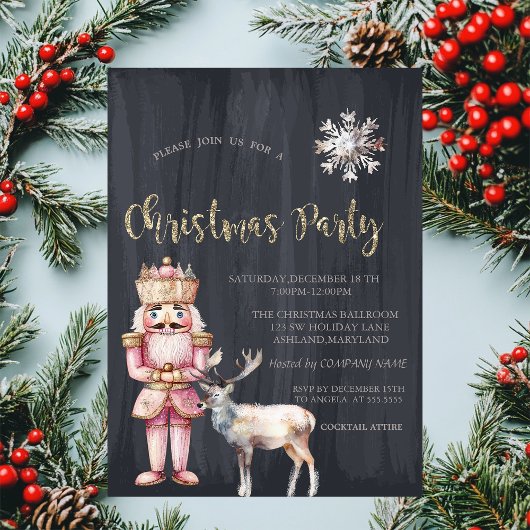 Invitation Casse-Noisette Renne,Flocon de neige de Noël