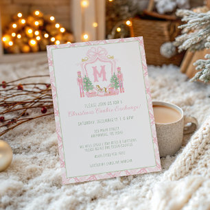 Invitation Casse-noisette Rose Aquarelle Blason Monogramme Fê