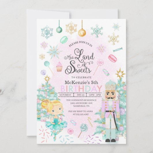 Invitation Casse-noisette sucre Plum fée Noël Anniversaire In (Devant)
